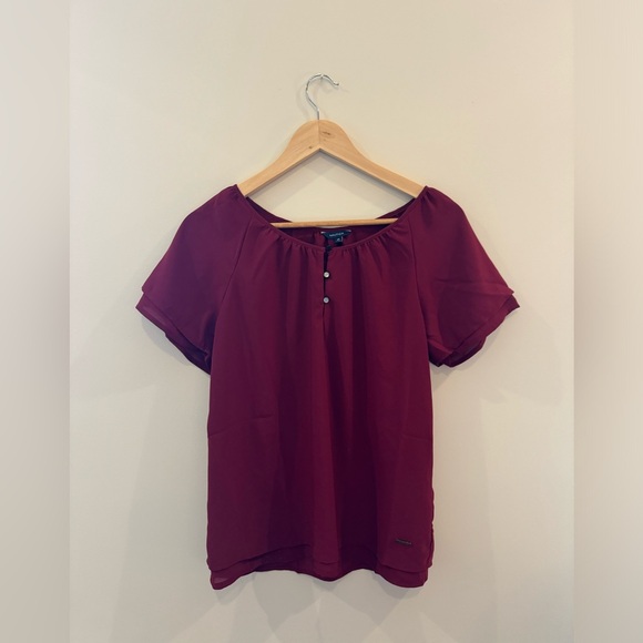 Nautica Red Flowy Short Sleeve Blouse - Picture 3 of 8